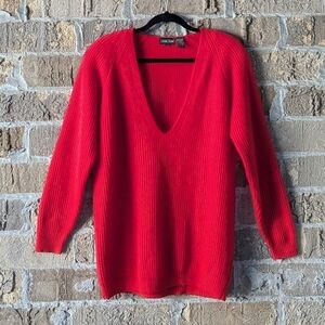 VTG 80s Jeanne Pierre Deep V Neck Ribbed Knit Sweater Size Small Angora Wool